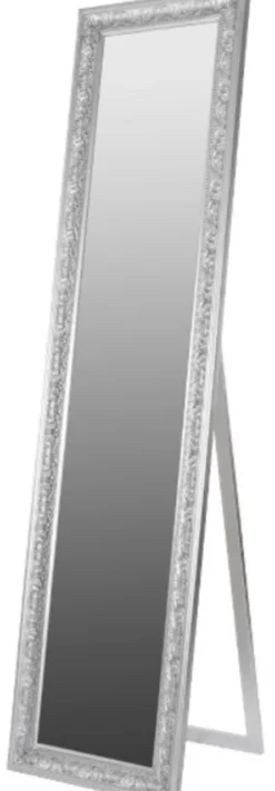 Casa Padrino Barock Standspiegel / Wandspiegel Silber 45 x H. 180 cm - Handgefertigter Spiegel mit Holzrahmen & wunderschönen Verzierungen
