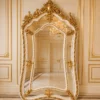 Casa Padrino Barock Standspiegel Creme / Gold 100 x H. 200 cm - mit Engelsfiguren - Handgefertigter Antik Stil Ganzkörperspiegel - Garderoben Spiegel - Schlafzimmer Spiegel - Barock Möbel