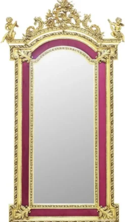 Casa Padrino Barock Standspiegel mit dekorativen Engelsfiguren Bordeauxrot / Gold - Handgefertigter Massivholz Spiegel im Barockstil - Barock Möbel - Edel & Prunkvoll