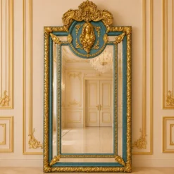 Casa Padrino Barock Standspiegel Gold / Grün 115 x H. 215 cm - Handgefertigter Antik Stil Ganzkörperspiegel - Garderoben Spiegel - Schlafzimmer Spiegel - Barock Möbel