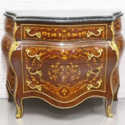 Casa Padrino Barockstil Kommode mit 4 Schubladen und Marmorplatte in braun, gold und schwarz, 110 x 50 x H. 90 cm