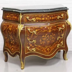 Casa Padrino Barockstil Kommode mit 4 Schubladen und Marmorplatte in braun, gold und schwarz, 110 x 50 x H. 90 cm