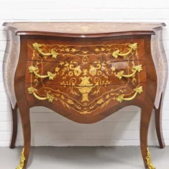 Casa Padrino Barockstil Kommode mit 3 Schubladen braun Intarsien / gold 100 x 50 x H. 80 cm