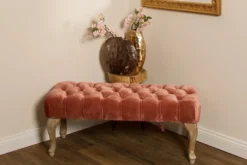 Casa Padrino Barockstil Sitzbank Rosa / Antik Braun 100 x 40 x H. 42 cm - Barockmöbel