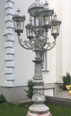 Casa Padrino Barock Straßenlaterne / Gartenlaterne Antik Grau H. 339 cm