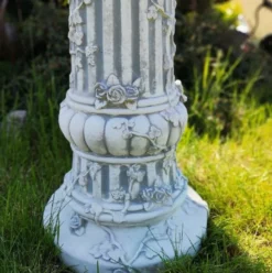 Casa Padrino Barock Säule Grau Ø 35 x H. 78 cm - Prunkvolle Gartensäule im Barockstil - Runde Gartendeko Stein Säule - Barock Garten & Terrassen Deko Accessoires