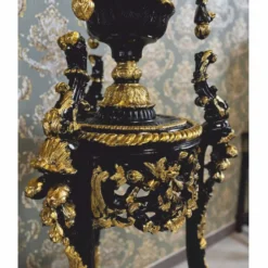Casa Padrino Barock Säule mit Vase und Adler Schwarz / Gold H. 260 cm - Barock Möbel