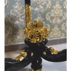 Casa Padrino Barock Säule mit Vase und Adler Schwarz / Gold H. 260 cm - Barock Möbel