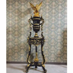Casa Padrino Barock Säule mit Vase und Adler Schwarz / Gold H. 260 cm - Barock Möbel