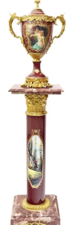 Casa Padrino Barock Säule mit Vase Bordeauxrot / Mehrfarbig / Gold - Prunkvolles Deko Set im Barockstil