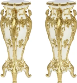 Casa Padrino Barock Säulen Set Creme / Gold 25 x 25 x H. 70 - Antik Stil Säulen - Prunkvolle Barock Möbel