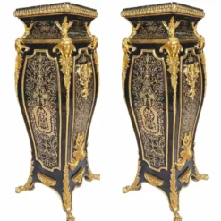 Casa Padrino Barock Säulen Set Schwarz / Gold H. 125 cm - Prunkvolle Barock Möbel