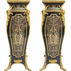 Casa Padrino Barock Säulen Set Schwarz / Gold H. 125 cm - Prunkvolle Barock Möbel