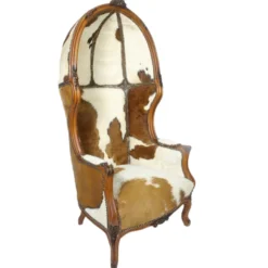 Casa Padrino Barock Thron Sessel Victory Kuhfell / Braun - Ballon Chair - Thron Stuhl Tron - Haubensessel