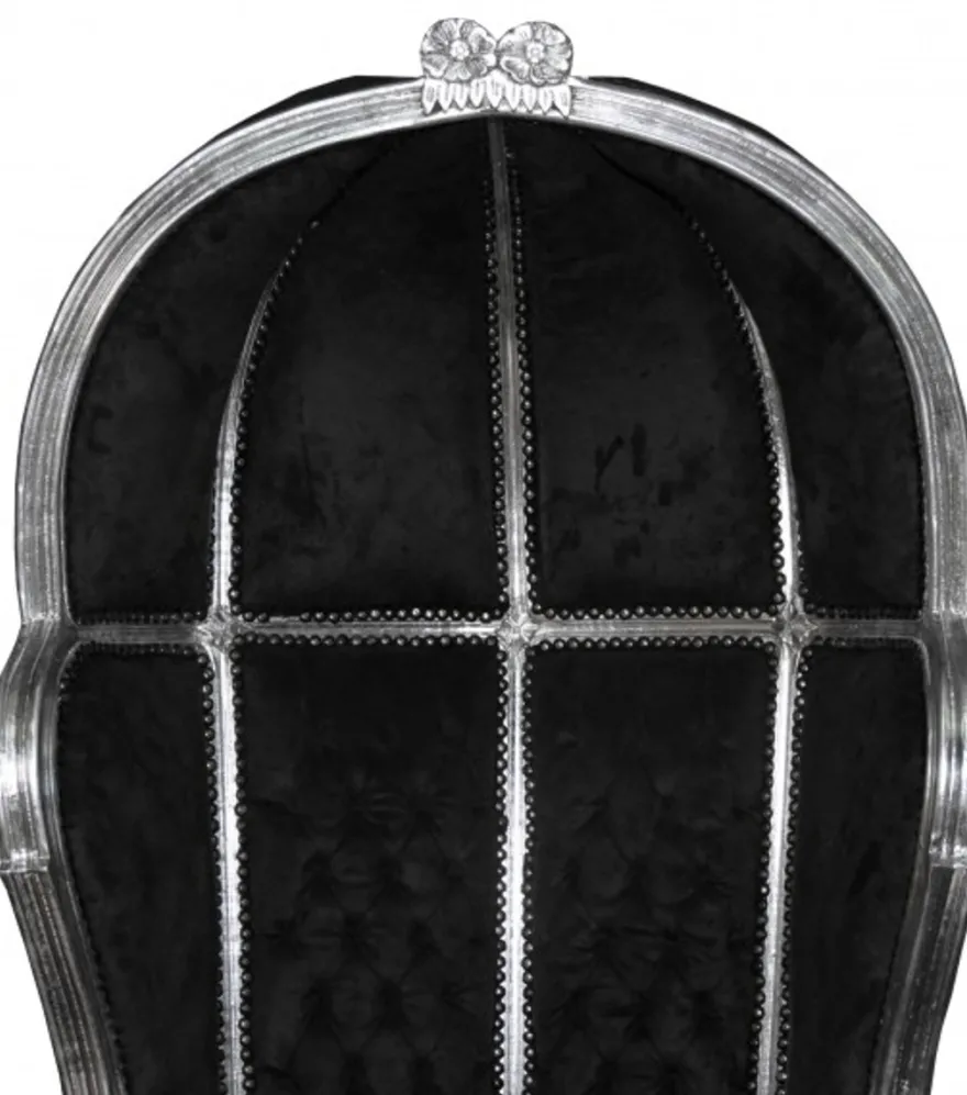 Casa Padrino Barock Thron Sessel Victory Schwarz / Silber - Massivholz Samt - 177 x 83 x 66 cm