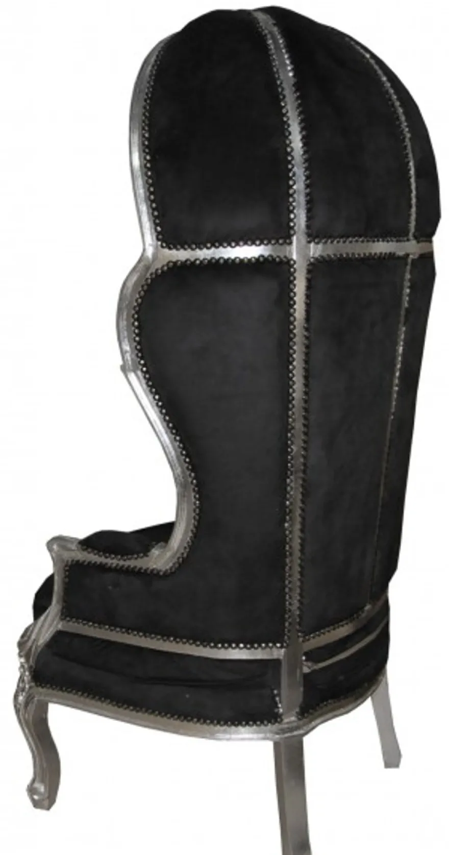 Casa Padrino Barock Thron Sessel Victory Schwarz / Silber - Massivholz Samt - 177 x 83 x 66 cm