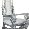 Casa Padrino Barock Thron Sessel Silber / Weiß in Lederoptik mit Glitzersteinen - Königssessel 174 cm