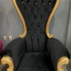 Casa Padrino Barock Thron Sessel mit edlem Samtstoff und Glitzersteinen Schwarz / Gold - Prunkvoller Barockstil Königssessel - Barockstil Hochzeitssessel - Barockstil Riesensessel - Barock Möbel