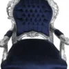 Casa Padrino Barock Thron Sessel Royalblau / Silber - Handgefertigter Königssessel aus Massivholz, 141 x 80 x 78 cm