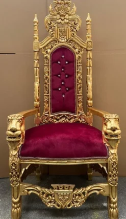 Casa Padrino Barock Thron Sessel Bordeauxrot / Gold - Prunkvoller Barockstil Königssessel mit Glitzersteinen und edlem Samtstoff - Barockstil Hochzeitssessel - Barock Riesensessel - Barock Möbel