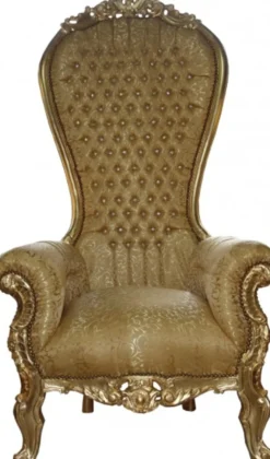 Casa Padrino Barock Thron Sessel Majestic in Gold mit Muster und Glitzersteinen, 190 x 95 x 72 cm