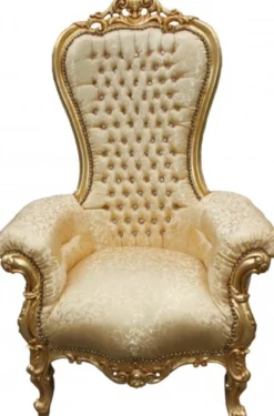 Casa Padrino Barock Thron Sessel Majestic Medium Gold Muster / Gold mit Bling Bling Glitzersteinen, 141 x 86 x 70 cm