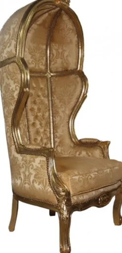 Casa Padrino Barock Thron Sessel Victory Gold mit Barock Muster - Massivholz Luxus Thronstuhl - Höhe 177 cm