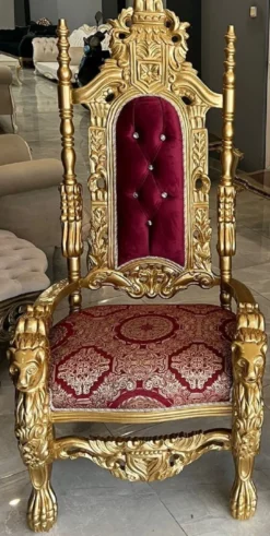 Casa Padrino Barock Thron Sessel mit Glitzersteinen und edlem Samtstoff Bordeauxrot / Gold - Prunkvoller Barockstil Königssessel - Barockstil Hochzeitssessel - Barock Riesensessel - Barock Möbel