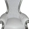 Casa Padrino Barock Thron Sessel Majestic Medium Weiß Lederoptik und Silber, handgearbeiteter Riesensessel, Höhe 141 cm
