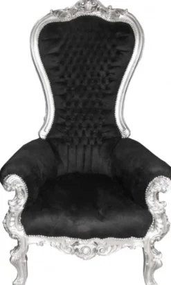 Casa Padrino Barock Thron Sessel Majestic Schwarz / Silber - Riesensessel aus Massivholz - Höhe 167 cm