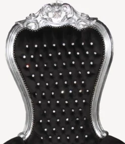 Casa Padrino Barock Thron Sessel Majestic Medium Schwarz/Silber mit Glitzersteinen - Massivholz - 141 x 85 x 70 cm