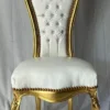Casa Padrino Barock Thron Stuhl mit Kunstleder und Glitzersteinen Weiß / Gold - Barock Möbel Hochzeit Sessel