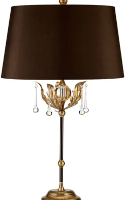Casa Padrino Barock Tischleuchte Bronze / Antik Gold Ø 43 x H. 72 cm - Elegante Schreibtischleuchte mit handgefertigten Stahl Eichenblättern und dekorativen Glastropfen - Barock Leuchten