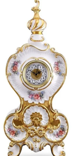 Casa Padrino Barock Tischuhr Weiß / Gold / Mehrfarbig 37 x 17 x H. 84 cm - Prunkvolle Barock Keramik Uhr mit Blumen Design