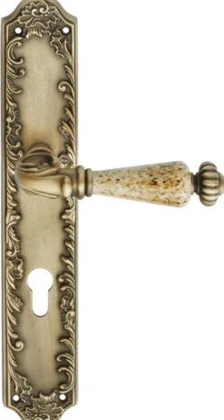 Casa Padrino Barock Türklinken Set Messing Patiniert 14,5 x H. 30 cm - Barockstil Türgriff Set mit Edel Porzellan Griff