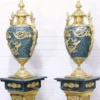 Casa Padrino Barock Vasen mit Marmor Säulen Set Blau / Gold 30 x 30 x H. 180 cm