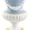 Casa Padrino Barock Vase Weiß / Hellblau / Gold Ø 21 x H. 29 cm - Runde Barock Keramik Blumenvase - Deko im Barocktil