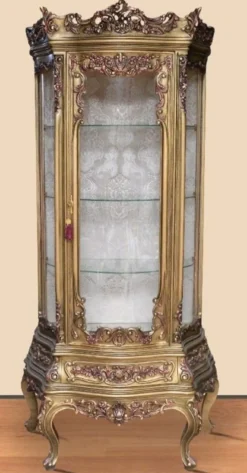 Casa Padrino Barock Vitrine Antik Gold - Prunkvoller Barock Vitrinenschrank mit Glastür und Schublade - Handgefertigte Barock Wohnzimmer Möbel