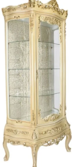Casa Padrino Barock Vitrine Cremefarben 80 x 40 x H. 200 cm - Prunkvoller Barock Vitrinenschrank mit Glastür und wunderschönen Verzierungen - Barock Möbel