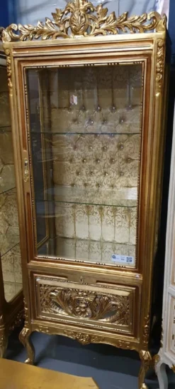 Casa Padrino Barock Vitrine Gold / Braun - Barock Vitrinenschrank mit Glastür und Schublade - Barock Wohnzimmer Möbel - Edel & Prunkvoll