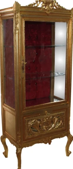 Casa Padrino Barock Vitrine Gold / Bordeaux - Vitrinenschrank - Wohnzimmerschrank Glasvitrine - Antik Look