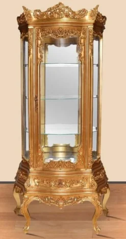 Casa Padrino Barock Vitrine Gold - Prunkvoller Barock Vitrinenschrank mit Schublade - Handgefertigte Barock Wohnzimmer Möbel