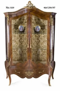 Casa Padrino Barock Vitrine im prachtvollen Stil, Massivholz dunkelbraun und gold, 129 x 46 x H. 197 cm