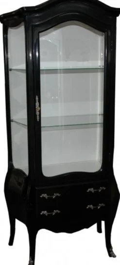 Casa Padrino Barock Vitrine im Antik Stil, Schwarz mit weisser Rueckwand und silbernen Griffen, 73 x 36 x 176 cm