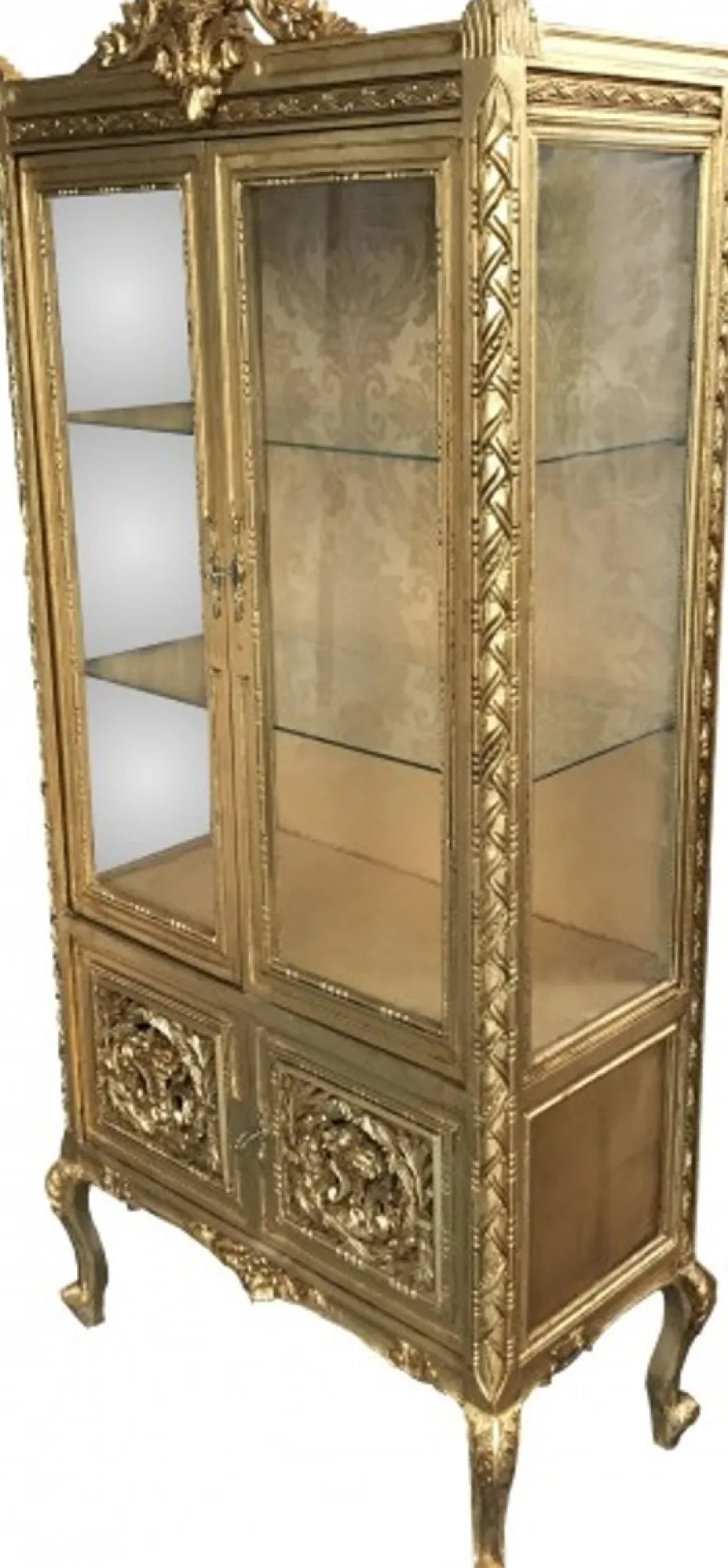Casa Padrino Barock Vitrine im prunkvollen Gold Design - Doppel Vitrinenschrank aus Holz und Glas - 180 x 80 x 50 cm
