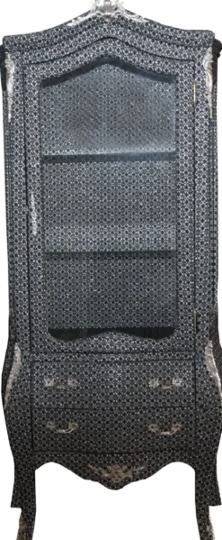 Casa Padrino Barock Vitrine im prunkvollen Schwarz-Silber Glitzerlook, 85 x 50 x 185 cm