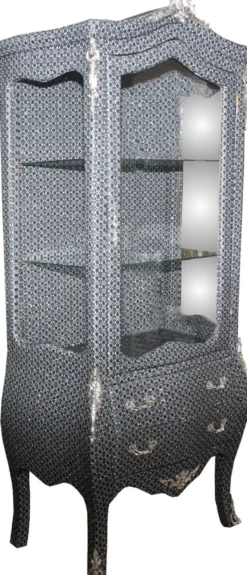 Casa Padrino Barock Vitrine im prunkvollen Schwarz-Silber Glitzerlook, 85 x 50 x 185 cm