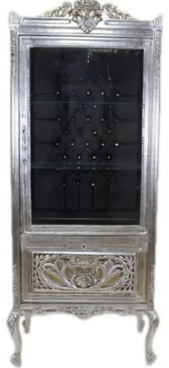 Casa Padrino Barock Vitrine im Antik Stil - Silber / Schwarz - 70 x 40 x 170 cm