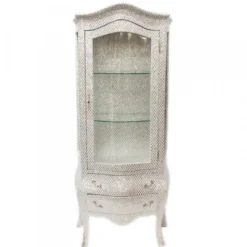 Casa Padrino Barock Vitrine im prachtvollen Barock Design in Weiß/Glitzerlook - 80 x 45 x 180 cm