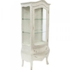 Casa Padrino Barock Vitrine im prachtvollen Barock Design in Weiß/Glitzerlook - 80 x 45 x 180 cm